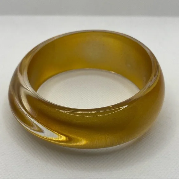 Vintage Lucite Asymmetrical Chunky Bangle Transparent Gold Clear Large Bracelet - Picture 1 of 16
